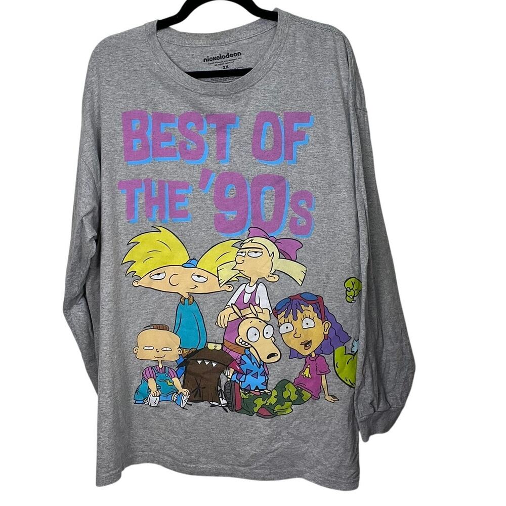 Nickelodeon Best of the 90s Long Sleeve T Shirt Gray Size 2X